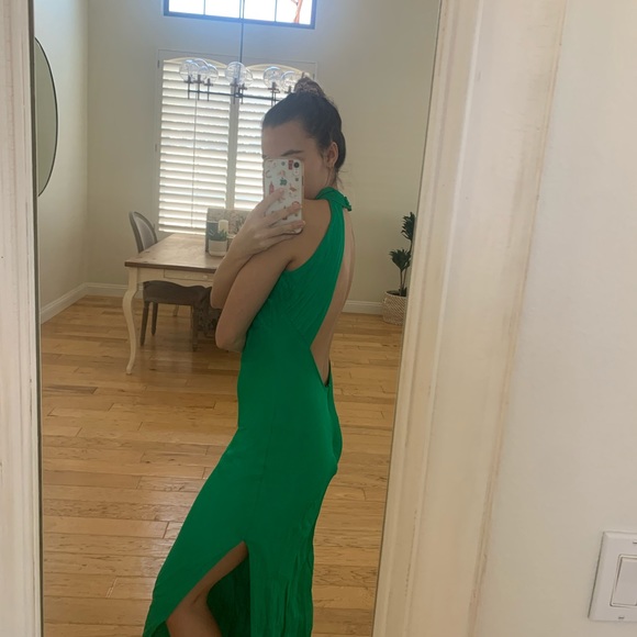 Meshki | Dresses | Claire Satin Drape Back Maxi Dress Green | Poshmark